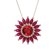 Garnet ve rodolit garnet 925 ayar rose altın kaplama gümüş kolye (40 cm gümüş rolo zincir)