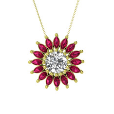 Taşlı Papatya Kolye - Swarovski ve rodolit garnet 18 ayar altın kolye (40 cm altın rolo zincir) #1eccuei