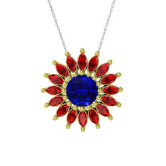 Taşlı Papatya Kolye - Lab safir ve garnet 8 ayar altın kolye (40 cm beyaz altın rolo zincir) #1eg5tmm