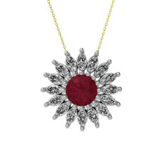 Taşlı Papatya Kolye - Kök yakut ve swarovski 14 ayar beyaz altın kolye (40 cm altın rolo zincir) #1ej5a91