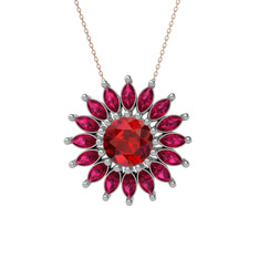 Garnet ve rodolit garnet 14 ayar beyaz altın kolye (40 cm rose altın rolo zincir)