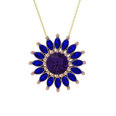 Taşlı Papatya Kolye - Ametist ve lab safir 925 ayar rose altın kaplama gümüş kolye (40 cm altın rolo zincir) #1fvgt2c