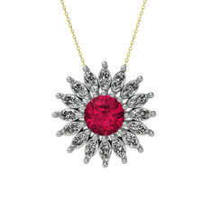 Rodolit garnet ve swarovski 8 ayar beyaz altın kolye (40 cm altın rolo zincir)