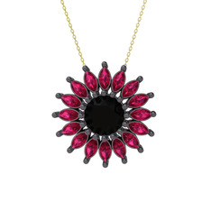 Siyah zirkon ve rodolit garnet 925 ayar siyah rodyum kaplama gümüş kolye (40 cm gümüş rolo zincir)