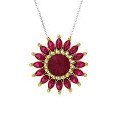 Taşlı Papatya Kolye - Kök yakut ve rodolit garnet 18 ayar altın kolye (40 cm beyaz altın rolo zincir) #1gjrzty