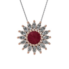 Kök yakut ve swarovski 8 ayar rose altın kolye (40 cm gümüş rolo zincir)