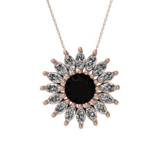 Taşlı Papatya Kolye - Siyah zirkon ve swarovski 8 ayar rose altın kolye (40 cm rose altın rolo zincir) #1h74399
