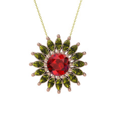 Garnet ve peridot 14 ayar rose altın kolye (40 cm altın rolo zincir)