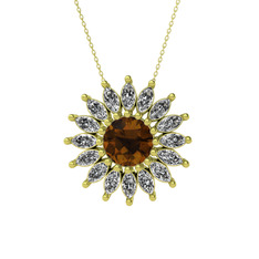 Taşlı Papatya Kolye - Dumanlı kuvars ve swarovski 8 ayar altın kolye (40 cm altın rolo zincir) #1hs8opa