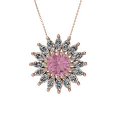 Pembe kuvars ve beyaz zirkon 18 ayar rose altın kolye (40 cm rose altın rolo zincir)