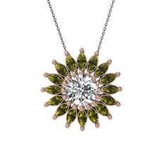 Swarovski ve peridot 14 ayar rose altın kolye (40 cm gümüş rolo zincir)