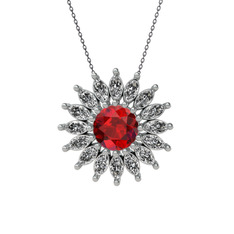 Garnet ve beyaz zirkon 925 ayar gümüş kolye (40 cm gümüş rolo zincir)