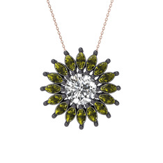 Taşlı Papatya Kolye - Swarovski ve peridot 925 ayar siyah rodyum kaplama gümüş kolye (40 cm gümüş rolo zincir) #1jyq898