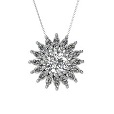Taşlı Papatya Kolye - Beyaz zirkon ve swarovski 14 ayar beyaz altın kolye (40 cm beyaz altın rolo zincir) #1lh0g3y