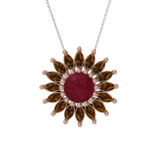 Kök yakut ve dumanlı kuvars 925 ayar rose altın kaplama gümüş kolye (40 cm beyaz altın rolo zincir)