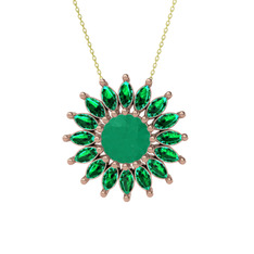 Taşlı Papatya Kolye - Kök zümrüt ve yeşil kuvars 925 ayar rose altın kaplama gümüş kolye (40 cm altın rolo zincir) #1lm72fr