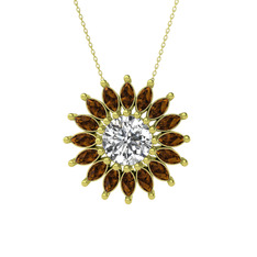 Swarovski ve dumanlı kuvars 18 ayar altın kolye (40 cm gümüş rolo zincir)
