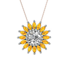 Taşlı Papatya Kolye - Swarovski ve sitrin 14 ayar beyaz altın kolye (40 cm gümüş rolo zincir) #1lqm5it