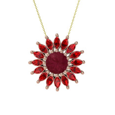 Taşlı Papatya Kolye - Kök yakut ve garnet 8 ayar rose altın kolye (40 cm gümüş rolo zincir) #1m04ds5