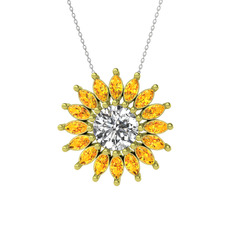 Swarovski ve sitrin 18 ayar altın kolye (40 cm beyaz altın rolo zincir)