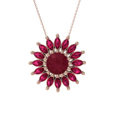 Taşlı Papatya Kolye - Kök yakut ve rodolit garnet 8 ayar rose altın kolye (40 cm rose altın rolo zincir) #1mrpvhn