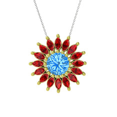 Taşlı Papatya Kolye - Akuamarin ve garnet 925 ayar altın kaplama gümüş kolye (40 cm beyaz altın rolo zincir) #1muy9cl