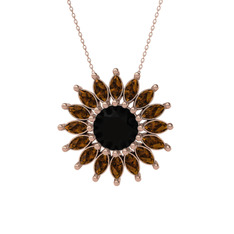 Taşlı Papatya Kolye - Siyah zirkon ve dumanlı kuvars 8 ayar rose altın kolye (40 cm rose altın rolo zincir) #1nhc6yw
