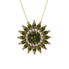 Taşlı Papatya Kolye - Peridot 14 ayar rose altın kolye (40 cm gümüş rolo zincir) #1ofn8fy