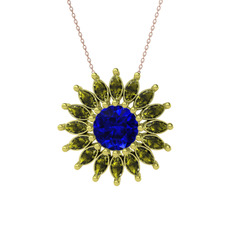 Taşlı Papatya Kolye - Lab safir ve peridot 925 ayar altın kaplama gümüş kolye (40 cm gümüş rolo zincir) #1op0cud
