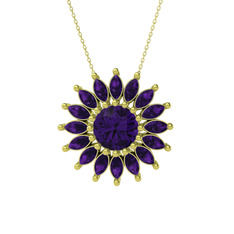 Taşlı Papatya Kolye - Ametist 925 ayar altın kaplama gümüş kolye (40 cm altın rolo zincir) #1oqe7o0
