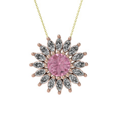 Pembe kuvars ve swarovski 925 ayar rose altın kaplama gümüş kolye (40 cm altın rolo zincir)