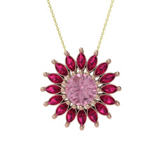 Pembe kuvars ve rodolit garnet 8 ayar rose altın kolye (40 cm altın rolo zincir)