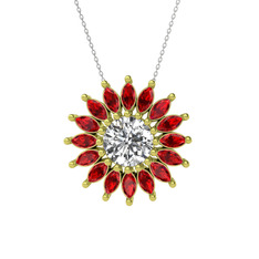 Taşlı Papatya Kolye - Swarovski ve garnet 18 ayar altın kolye (40 cm beyaz altın rolo zincir) #1pa76zu