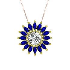 Swarovski ve lab safir 8 ayar altın kolye (40 cm rose altın rolo zincir)