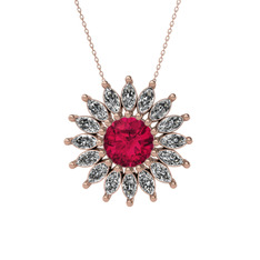 Rodolit garnet ve swarovski 925 ayar rose altın kaplama gümüş kolye (40 cm gümüş rolo zincir)