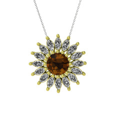 Taşlı Papatya Kolye - Dumanlı kuvars ve swarovski 18 ayar altın kolye (40 cm beyaz altın rolo zincir) #1qwh3d3