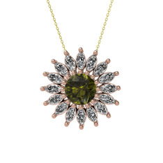 Taşlı Papatya Kolye - Peridot ve swarovski 925 ayar rose altın kaplama gümüş kolye (40 cm altın rolo zincir) #1r1p8fp
