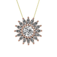 Taşlı Papatya Kolye - Swarovski ve beyaz zirkon 14 ayar rose altın kolye (40 cm altın rolo zincir) #1rmbhpi