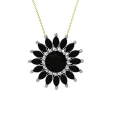 Siyah zirkon 14 ayar beyaz altın kolye (40 cm altın rolo zincir)