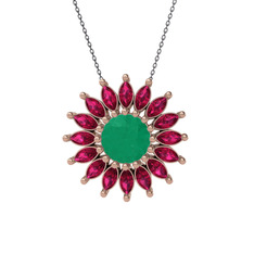 Kök zümrüt ve rodolit garnet 14 ayar rose altın kolye (40 cm gümüş rolo zincir)