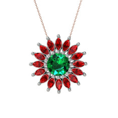 Taşlı Papatya Kolye - Yeşil kuvars ve garnet 925 ayar gümüş kolye (40 cm gümüş rolo zincir) #1si0vza