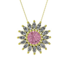 Pembe kuvars ve swarovski 925 ayar altın kaplama gümüş kolye (40 cm gümüş rolo zincir)
