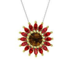 Dumanlı kuvars ve garnet 18 ayar altın kolye (40 cm beyaz altın rolo zincir)