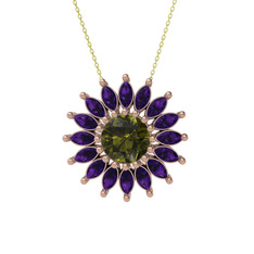 Peridot ve ametist 18 ayar rose altın kolye (40 cm altın rolo zincir)