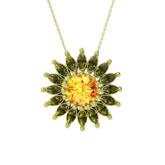 Sitrin ve peridot 14 ayar altın kolye (40 cm altın rolo zincir)