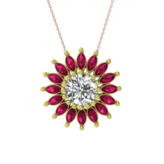 Taşlı Papatya Kolye - Beyaz zirkon ve rodolit garnet 14 ayar altın kolye (40 cm rose altın rolo zincir) #1u61c9e