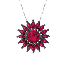 Rodolit garnet 925 ayar siyah rodyum kaplama gümüş kolye (40 cm beyaz altın rolo zincir)