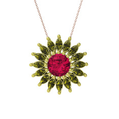 Taşlı Papatya Kolye - Rodolit garnet ve peridot 925 ayar altın kaplama gümüş kolye (40 cm gümüş rolo zincir) #1ulfyq5