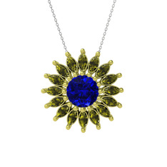 Taşlı Papatya Kolye - Lab safir ve peridot 18 ayar altın kolye (40 cm beyaz altın rolo zincir) #1v8qu0n