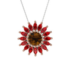 Taşlı Papatya Kolye - Dumanlı kuvars ve garnet 925 ayar rose altın kaplama gümüş kolye (40 cm gümüş rolo zincir) #1vipup1